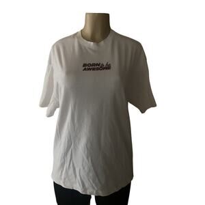Berska Graphic Oversized T-Shirt White Casual Streetwear Tee Unisex Size XS